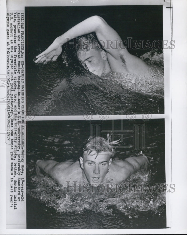 1957 Murray Rose, Olympic Champion, Practices Strokes - Historic Images