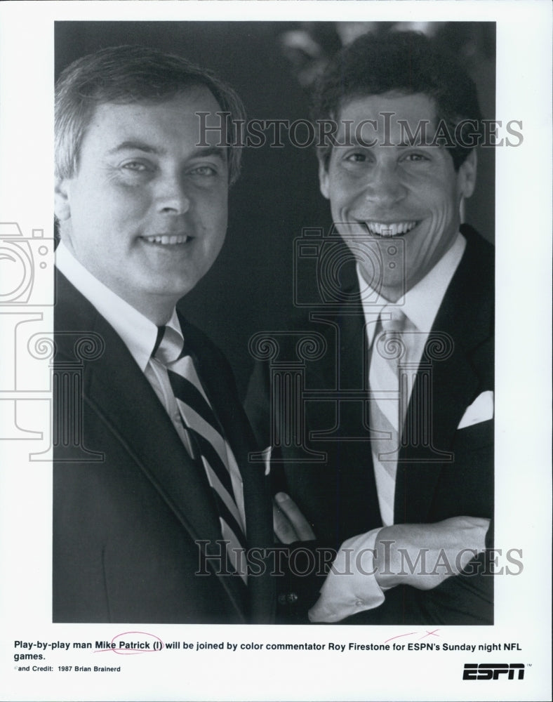 1987 Press Photo Mike Patrick Roy Firestone Sportscasters - Historic Images