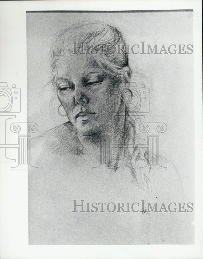 1980 Press Photo drawing woman Michele Pexton McAuliffe Artist Market Gallery - Historic Images