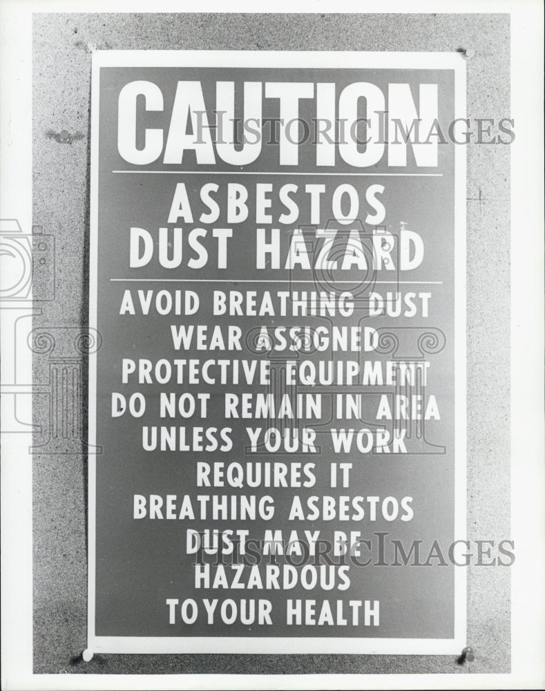 1985 Press Photo Caution Sign For Asbestos Dust Hazard St Petersburg - Historic Images