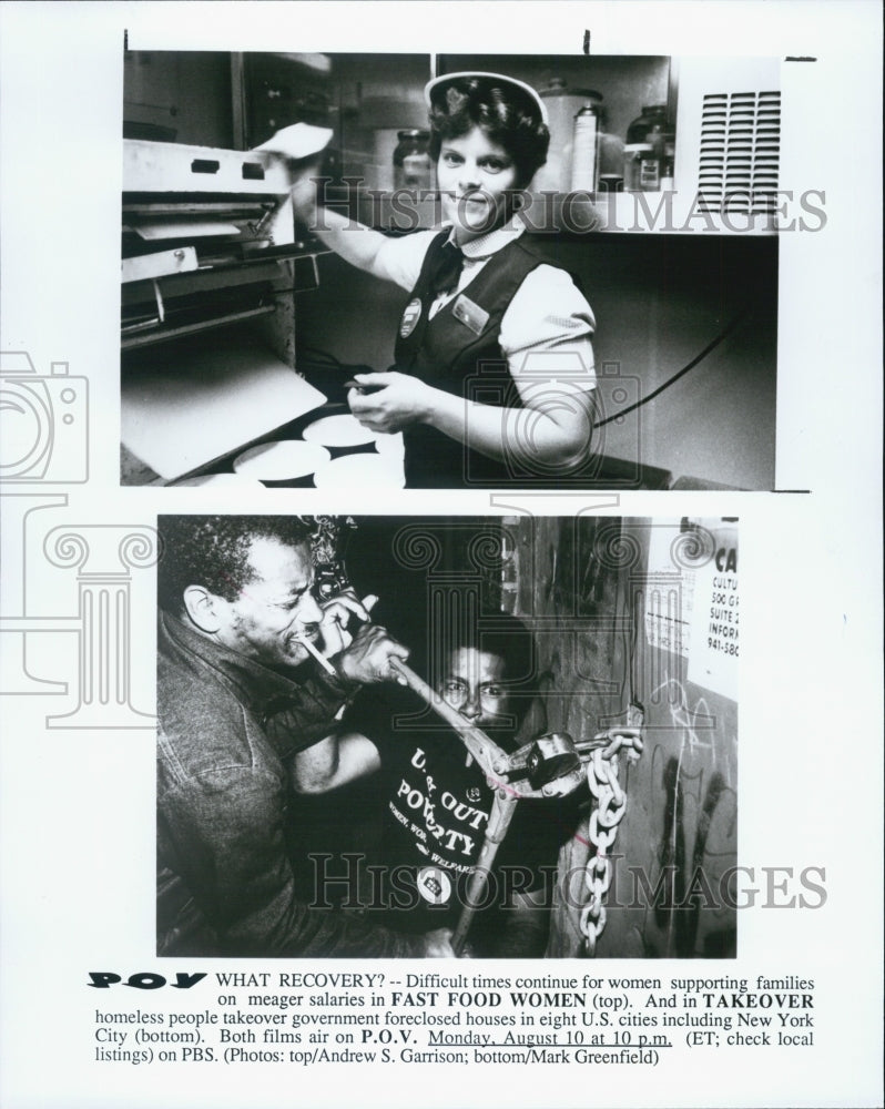Press Photo Fast Food Women And Takeover 2 Pictures Of Movies Shown On PBS - Historic Images