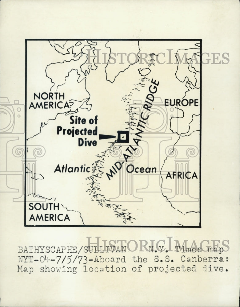 1973 Map Of Projected Dive Site For S.S. Canberra - Historic Images