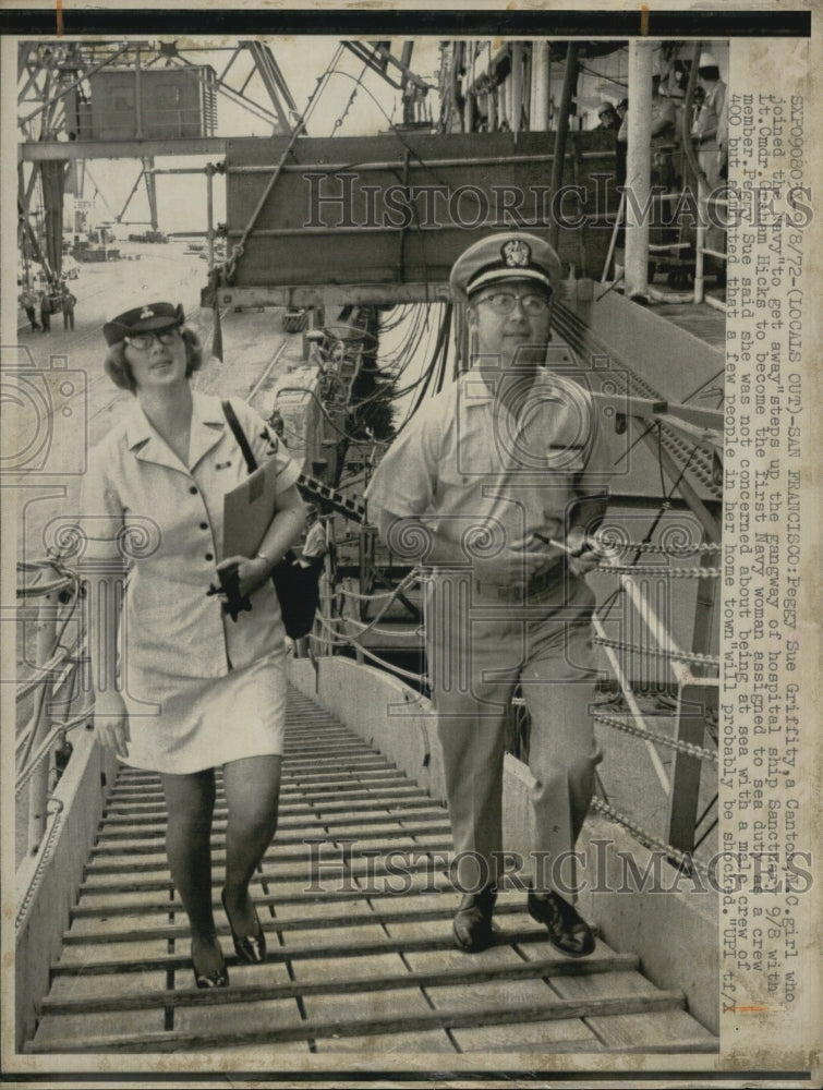 1972 Navy First Woman Crew Member Peggy Sue Griffity Up Ship Steps - Historic Images