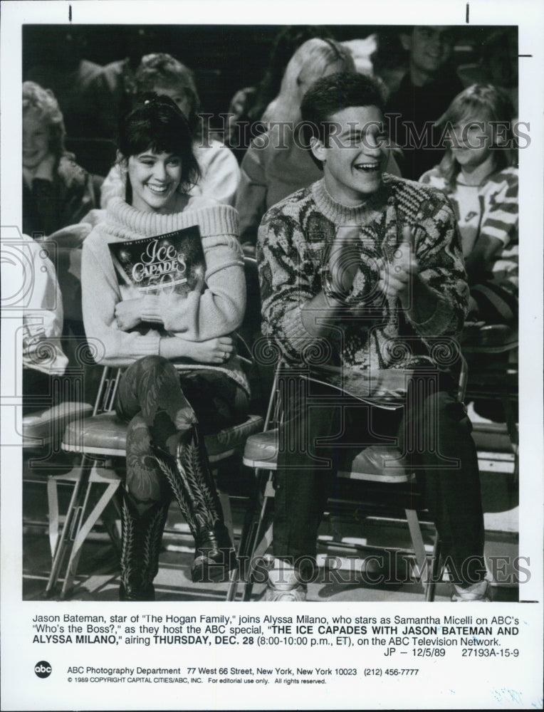 1989 Press Photo Ice Capades Special Hosts Alyssa Milano Jason Bateman - Historic Images