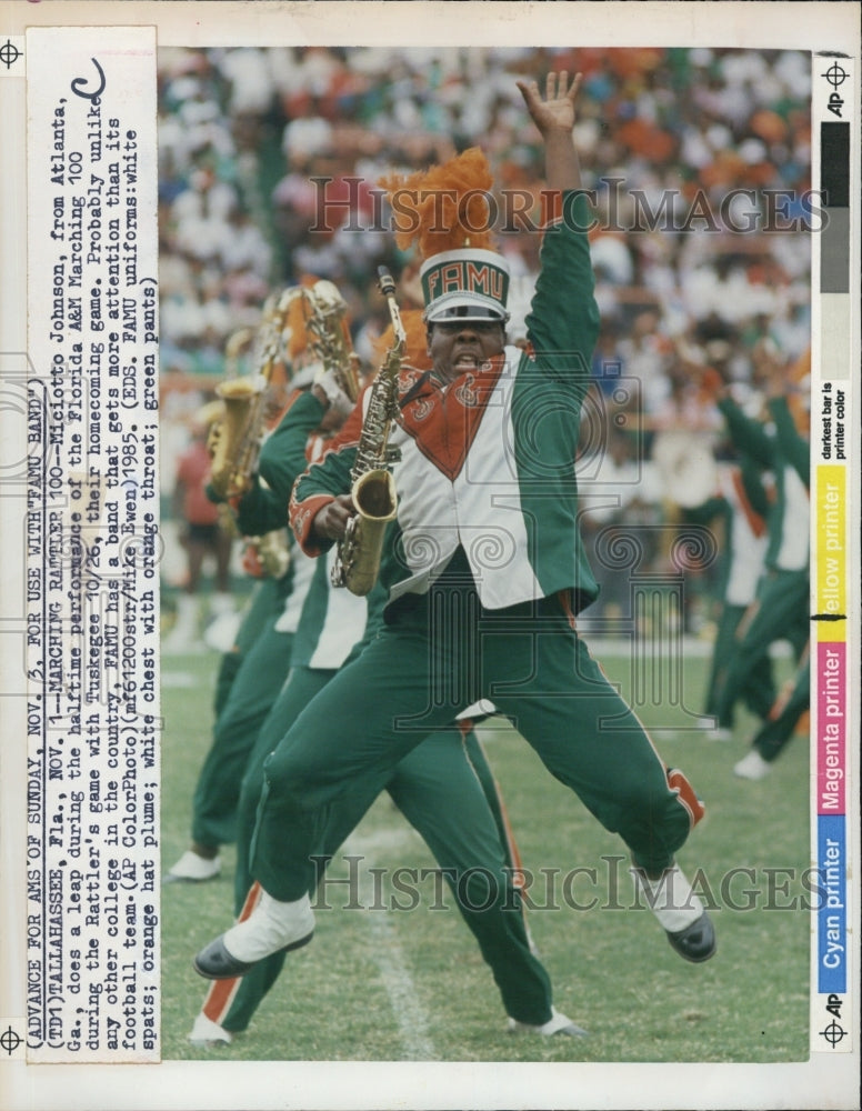 1985 Press Photo Miciotto Johnson and Florida A &amp; M Marching Band - Historic Images