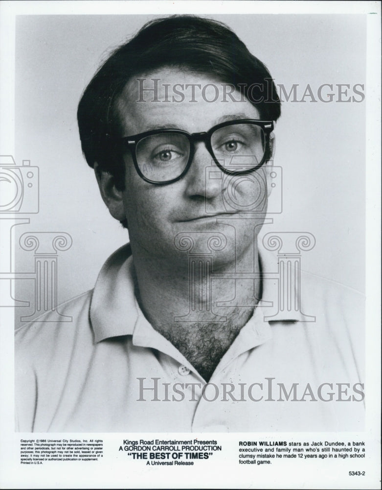 1986 Press Photo The Best Of Times Film Actor Robin Williams Character Portrait - Historic Images