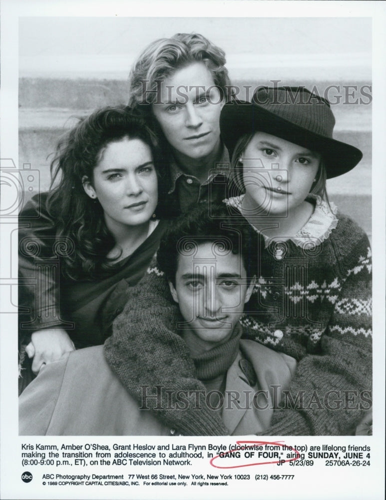 1989 Press Photo Kris Kamm, Amber O&#39;Shea, Grant Heslov &amp; Lara Flynn Boyle in - Historic Images