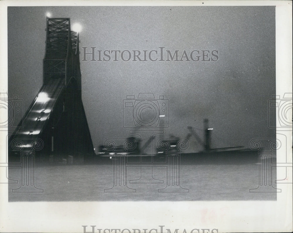 1965 Freighter under the Sunshine Skyway bridge. - Historic Images