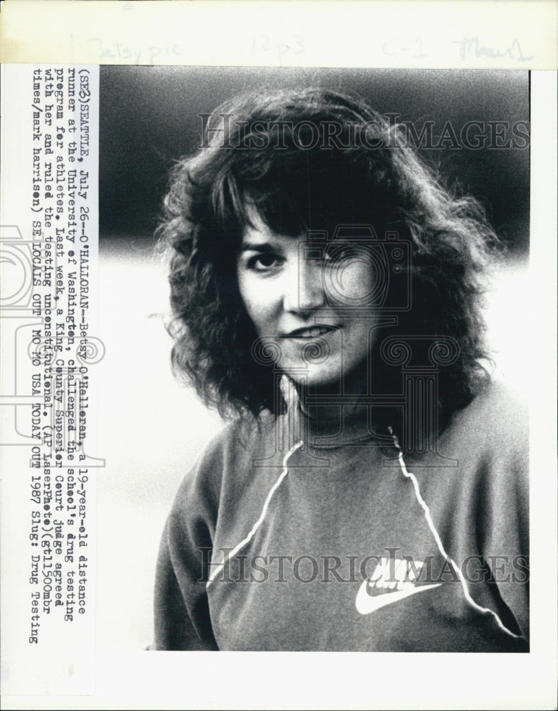 1987 Press Photo Betsy O&#39;Halloran Distance Runner Drug Testing Unconstitutional - Historic Images