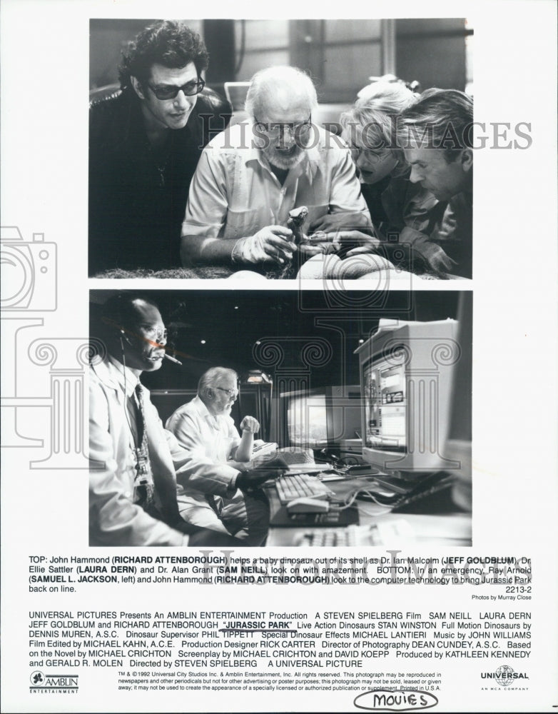 1994 Press Photo Actors Richard Attenborough, Laura Bern, Jeff Goldblum - Historic Images