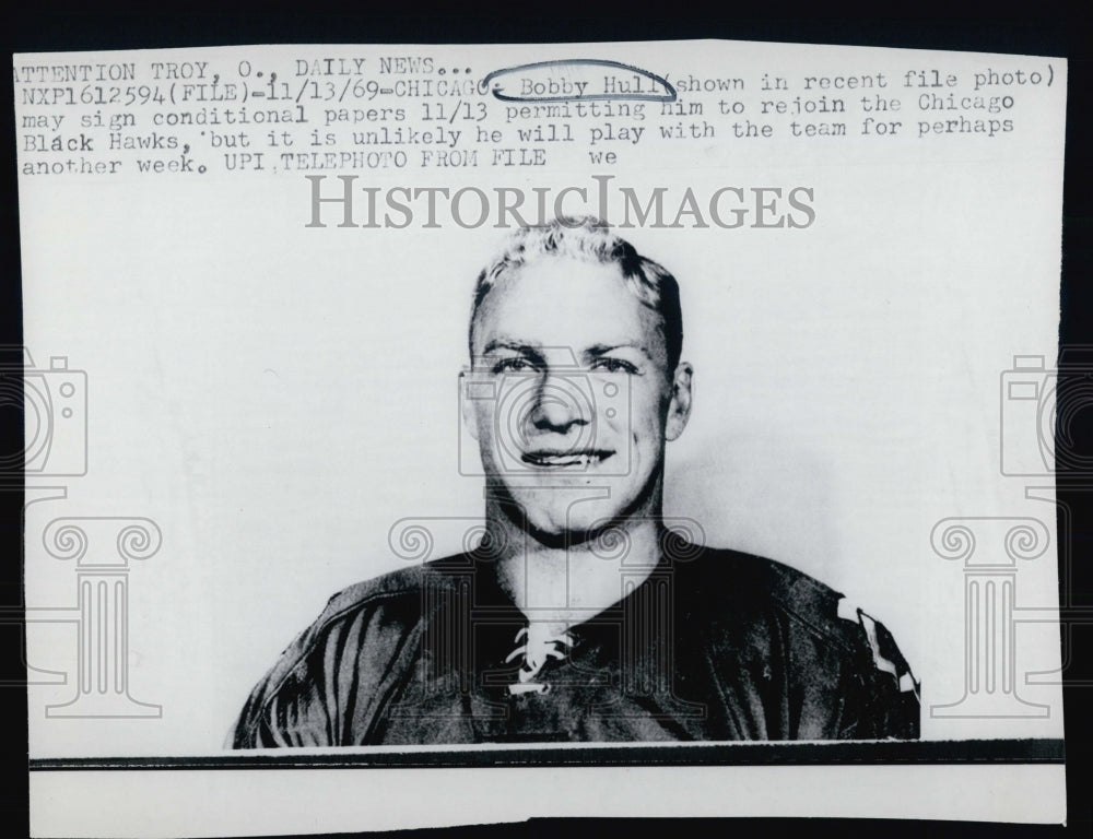 1969 Bobby Hull To Return To Chicago Blackhawks Portrait - Historic Images