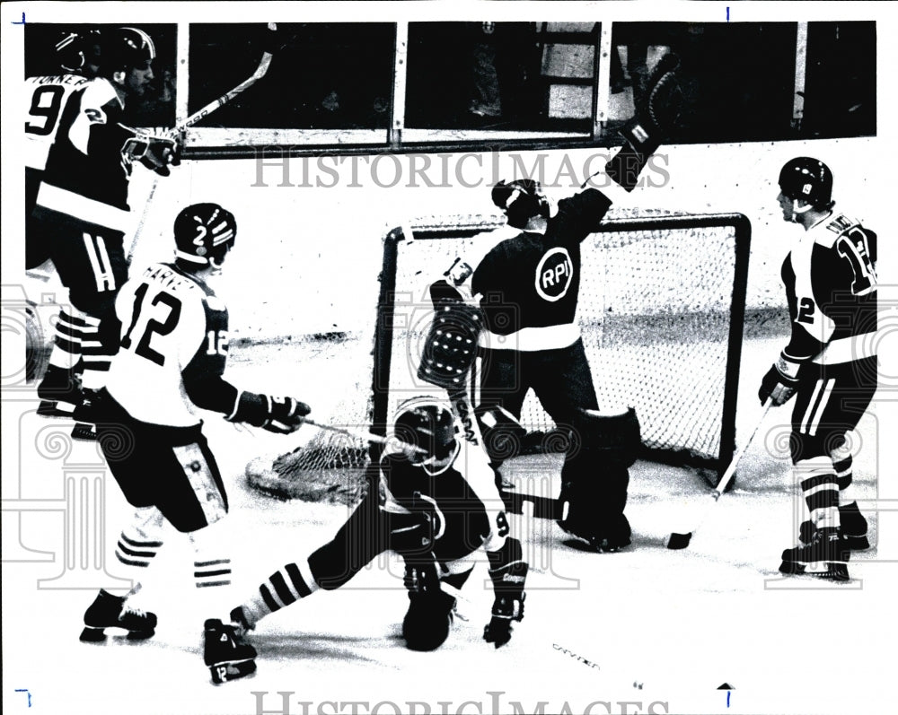 1979 Press Photo College Hockey Game Northeastern University RPI - Historic Images