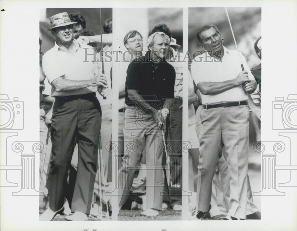 1984 Press Photo of golfers Sam Snead, Arnold Palmer and Julius Boros - Historic Images