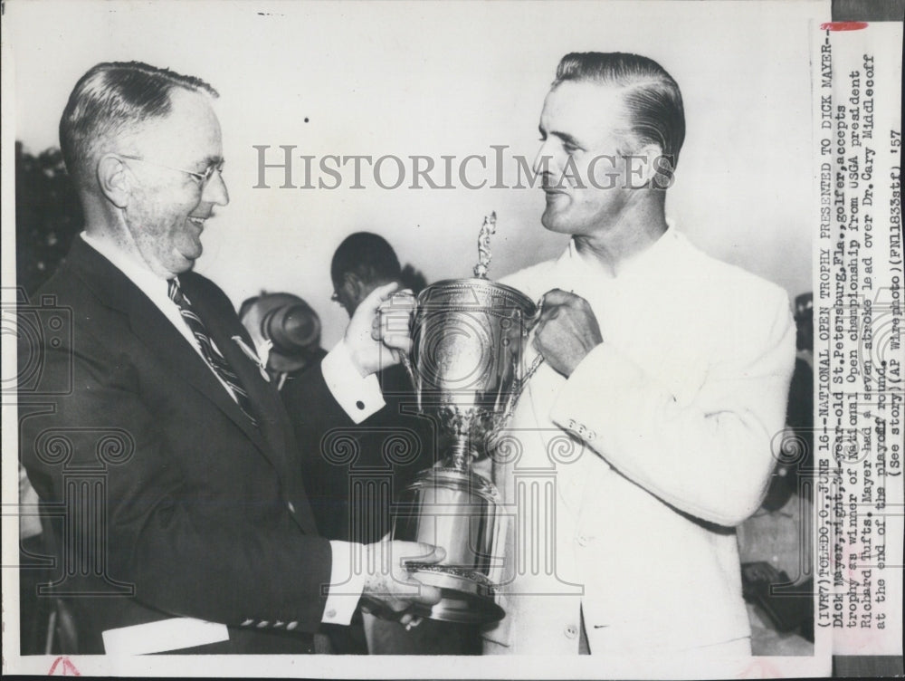 1957 National open trophy presented to Dick Mayer - Historic Images