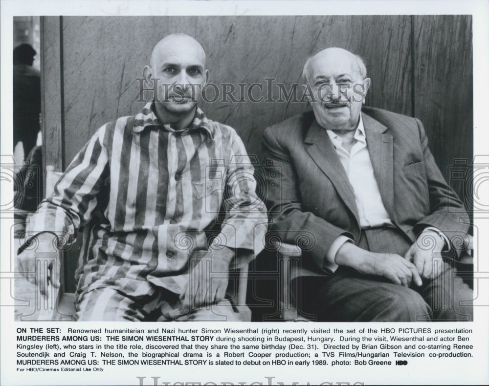 1989 Press Photo Murderers Among Us Film Ben Kingsley With Simon Wiesenthal - Historic Images