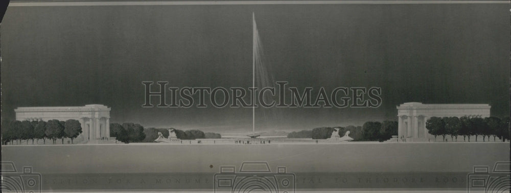 Press Photo Proposed Roosevelt Memorial In DC With Circular Body of Water - Historic Images