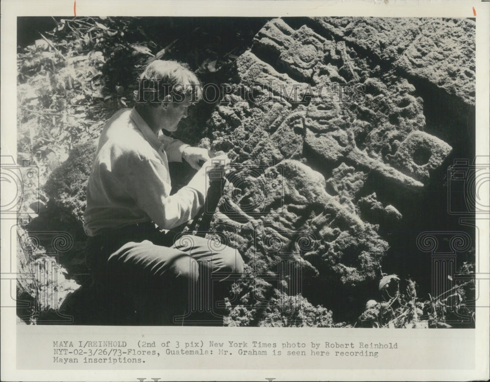 1973 Press Photo Mr Graham Recording Mayan Inscriptions - Historic Images