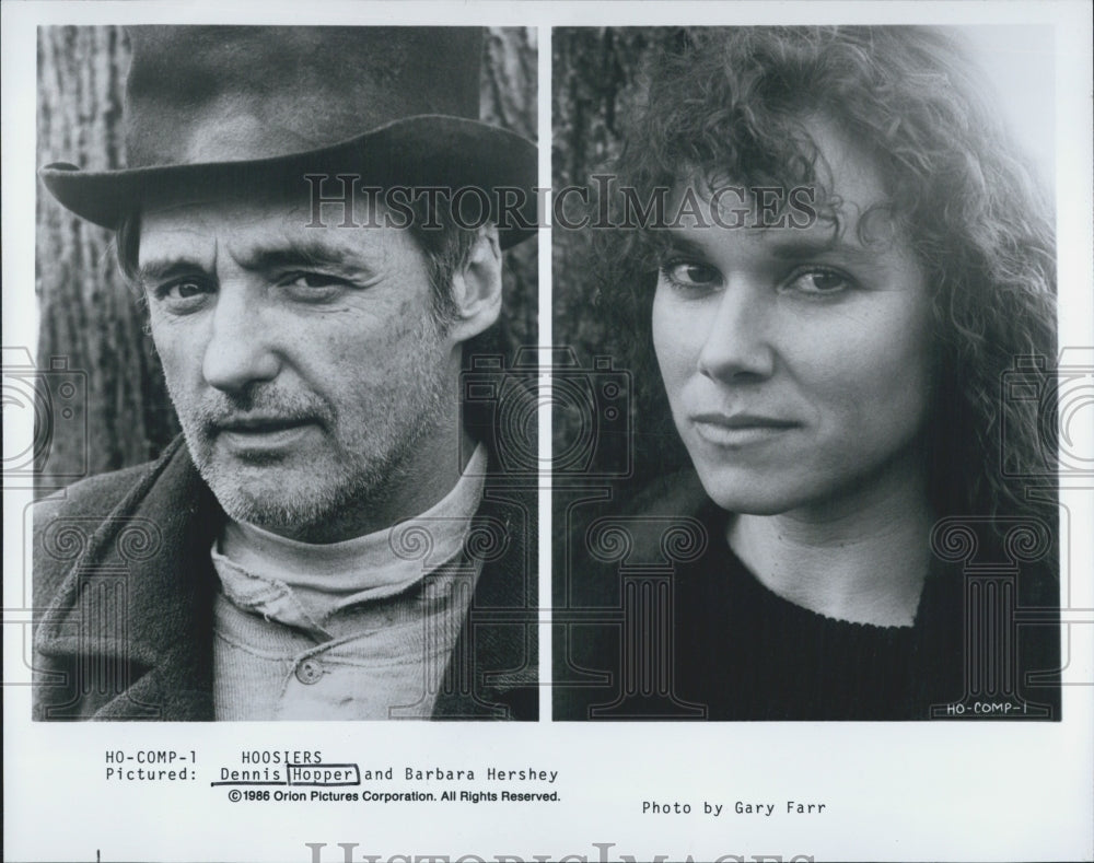 1986 Press Photo Actor Dennis Hopper &amp; Barbara Hershey &quot;Hoosiers&quot; David Anspaugh - Historic Images