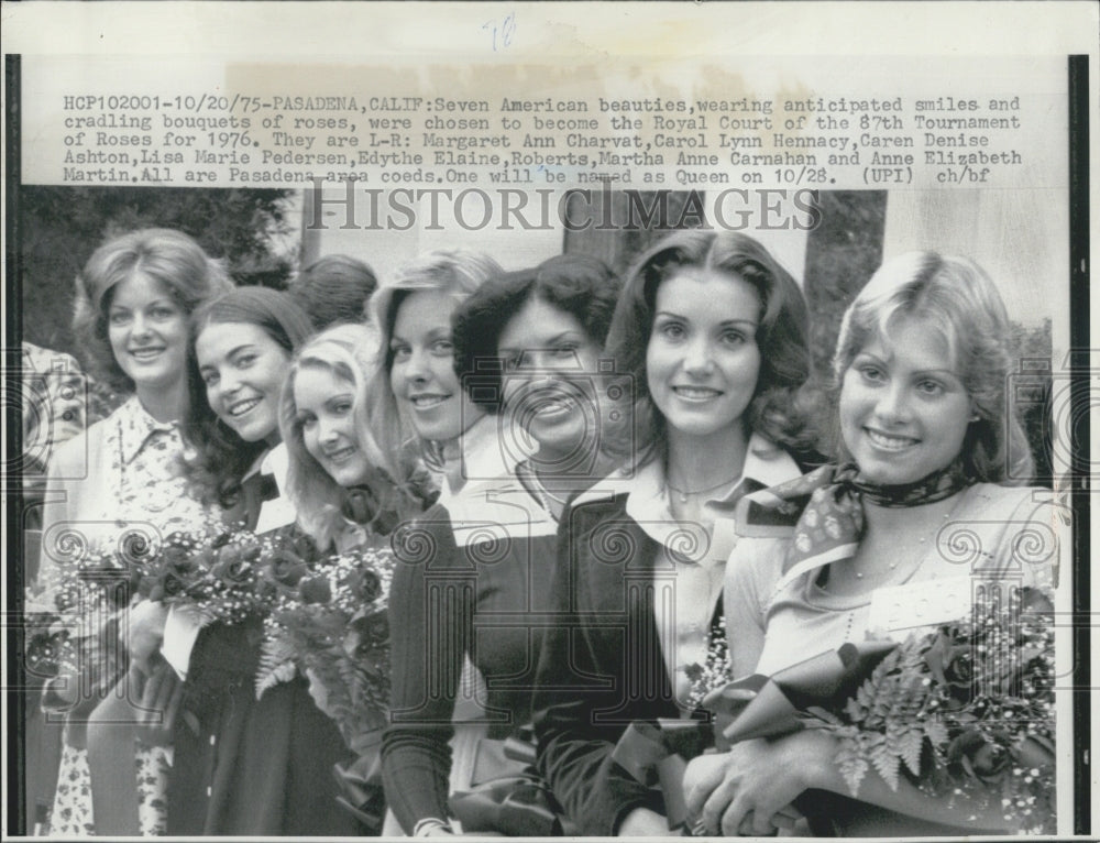 1975 Press Photo Tournament of Roses Pasadena California 7 Ladies compete - Historic Images