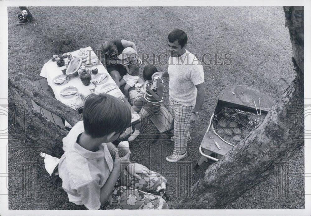 1969 Backyard Family Picnic Outdoors Classic 60&#39;s Black &amp; White - Historic Images