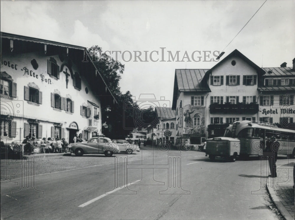1970 Press Photo Main Square Of Bavarian Village Of Oberammergau, Germany - Historic Images