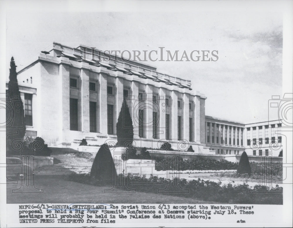 1955 Press Photo Palaise des Nations, site for Big Four &quot;Summit&quot; Conference - Historic Images