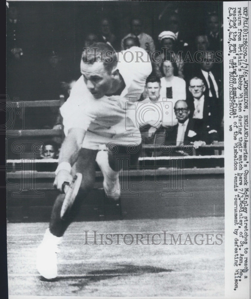 1961 Chuck McKinley Plays Bobby Wilson in Tennis Match - Historic Images