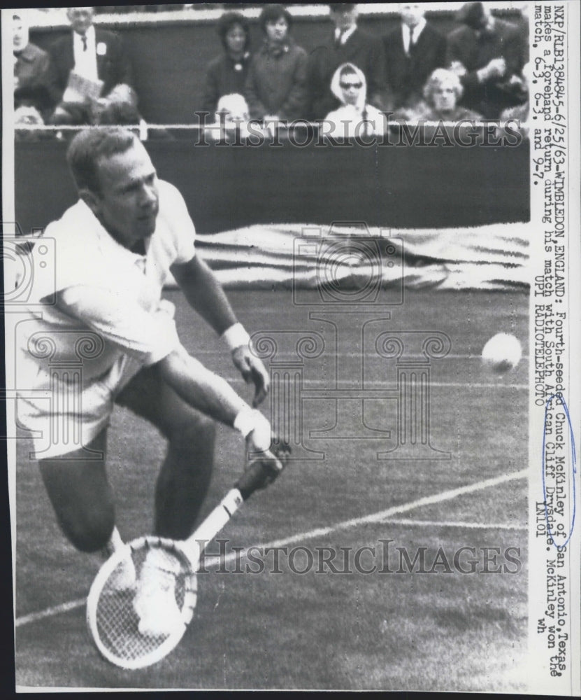 1963 Chuck McKinley and Cliff Drysdale Battle in Tennis Match - Historic Images