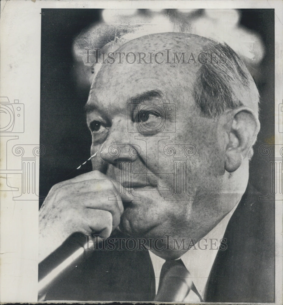 1968 of Sec. of State Dean Rusk listening to Foreign Relations mtg. - Historic Images