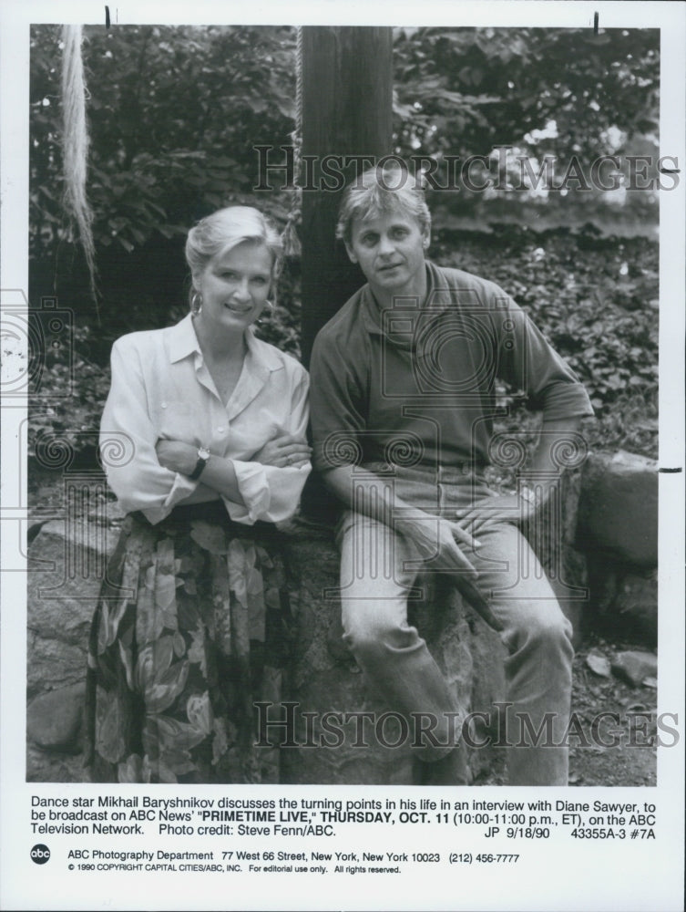 1990 Press Photo Mikhail Baryshnikov &amp; Diane Sawyer &quot;Primetime Live&quot; ABC TV - Historic Images