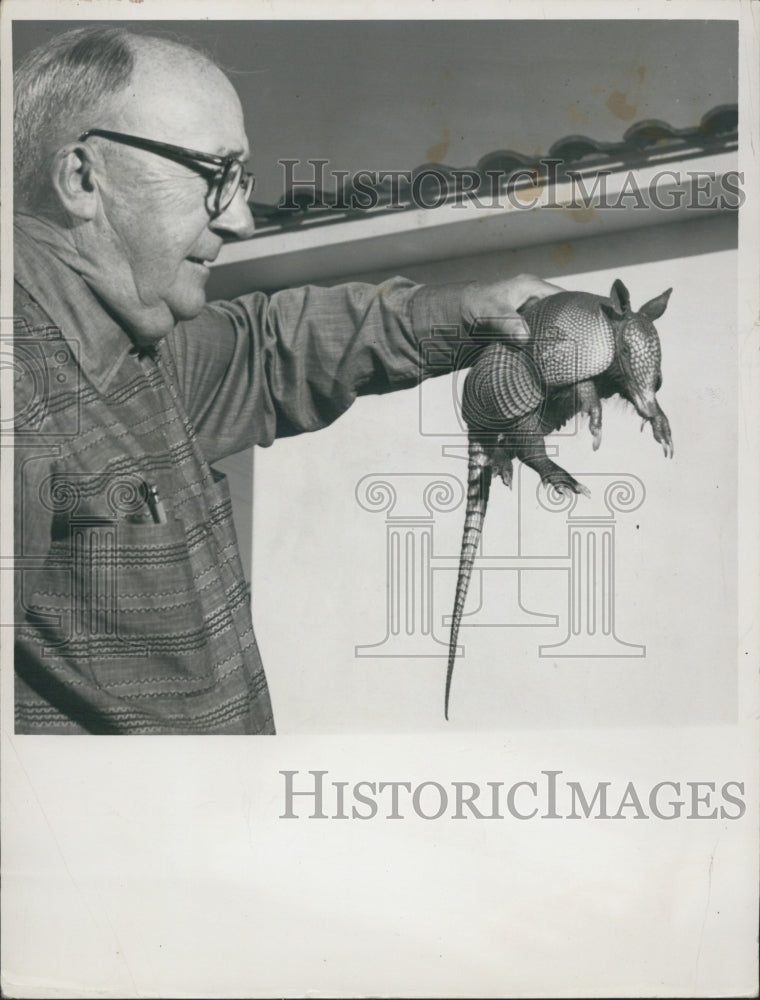 Press Photo Armadillo being Held - Historic Images