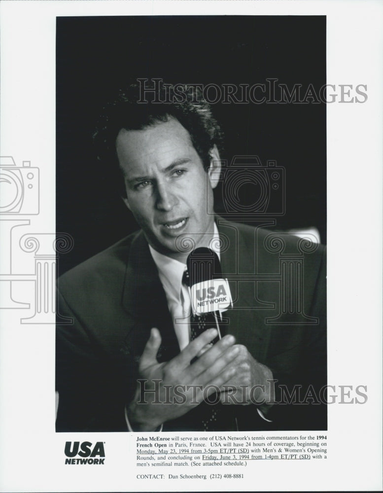 1994 Press Photo John McEnroe Becomes commentator on USA Network for French Open - Historic Images