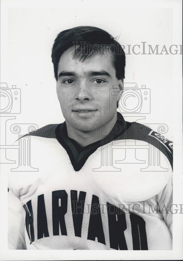 1987 Press Photo Dickie McEvoy, Harvard Hockey Goalie - Historic Images