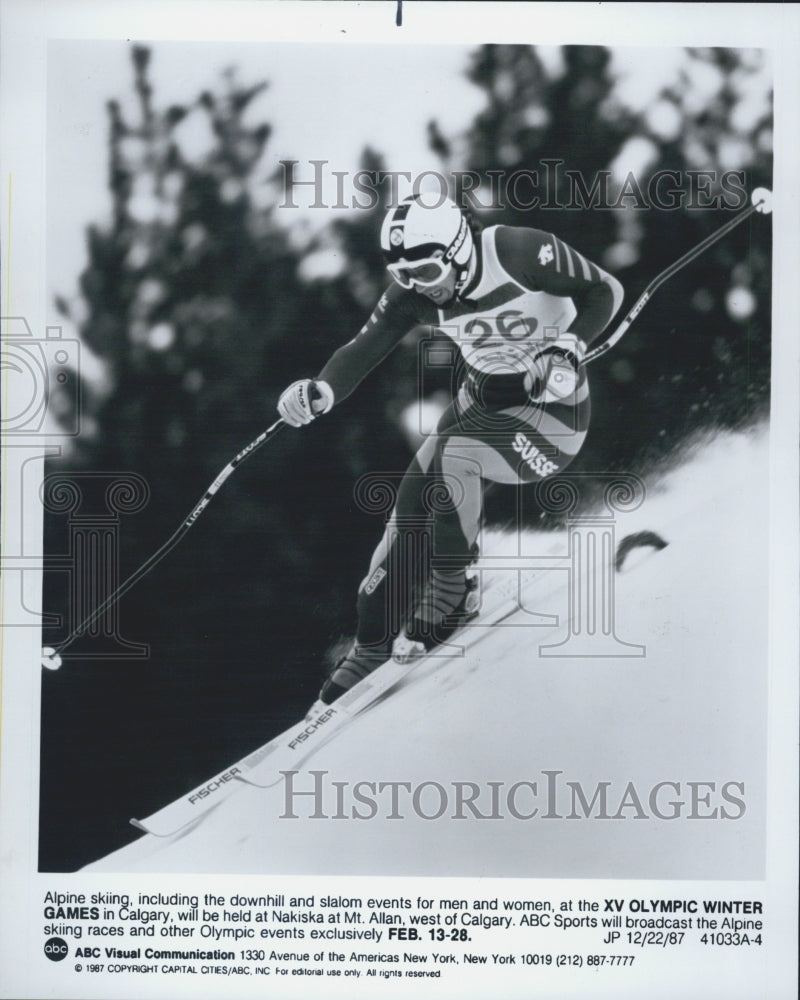 1987 Press Photo Alpine Skiing XV Olympic Winter Games - Historic Images