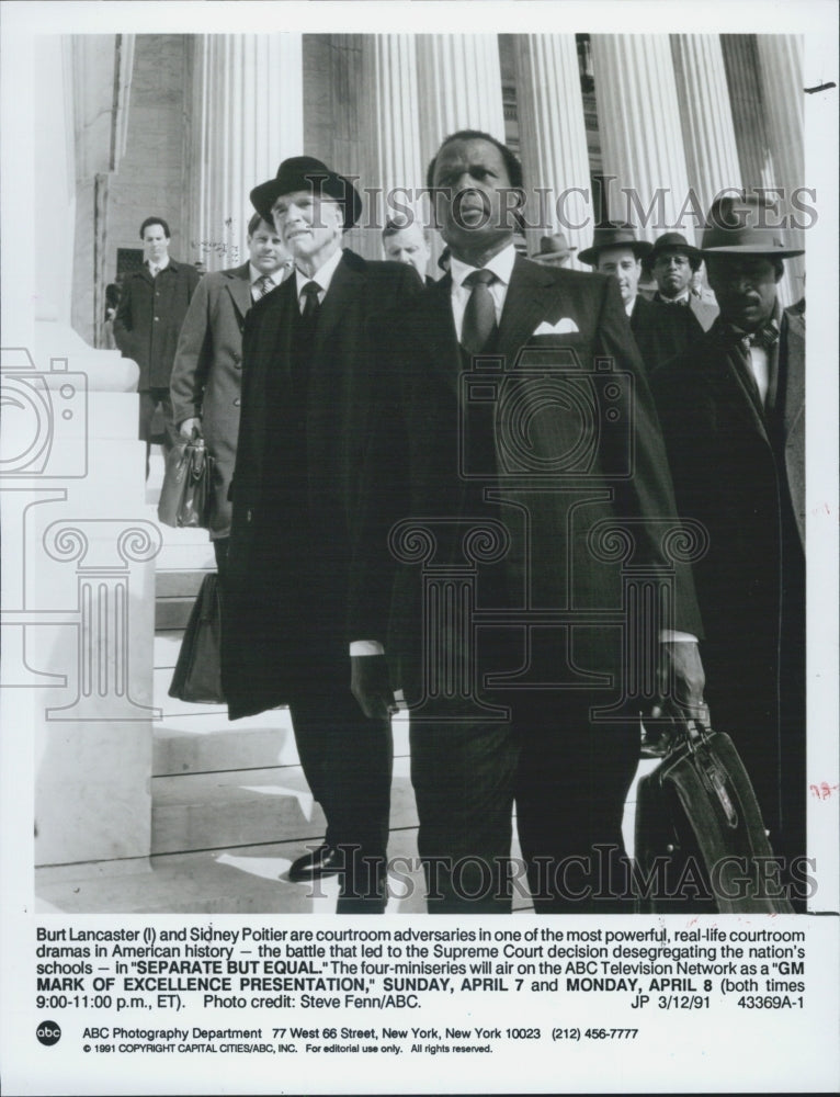 1991 Press Photo Burt Lancaster And Sidney Poitier ABC Movie Separate But Equal - Historic Images