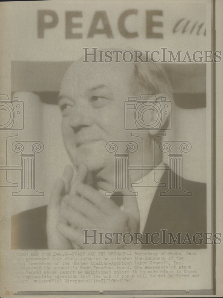 1967 Sec of State Dean Rusk attending a luncheon of the United - Historic Images