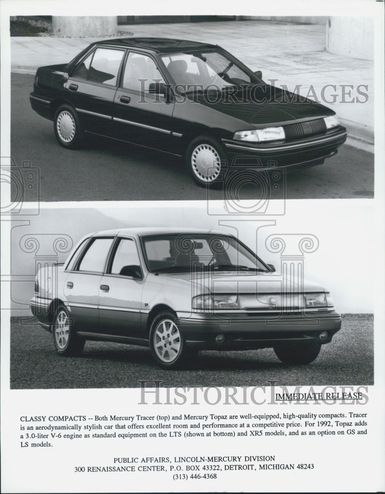 1992 Press Photo Mercury Tracer/Mercury Topaz Compact Car/Automobile - Historic Images