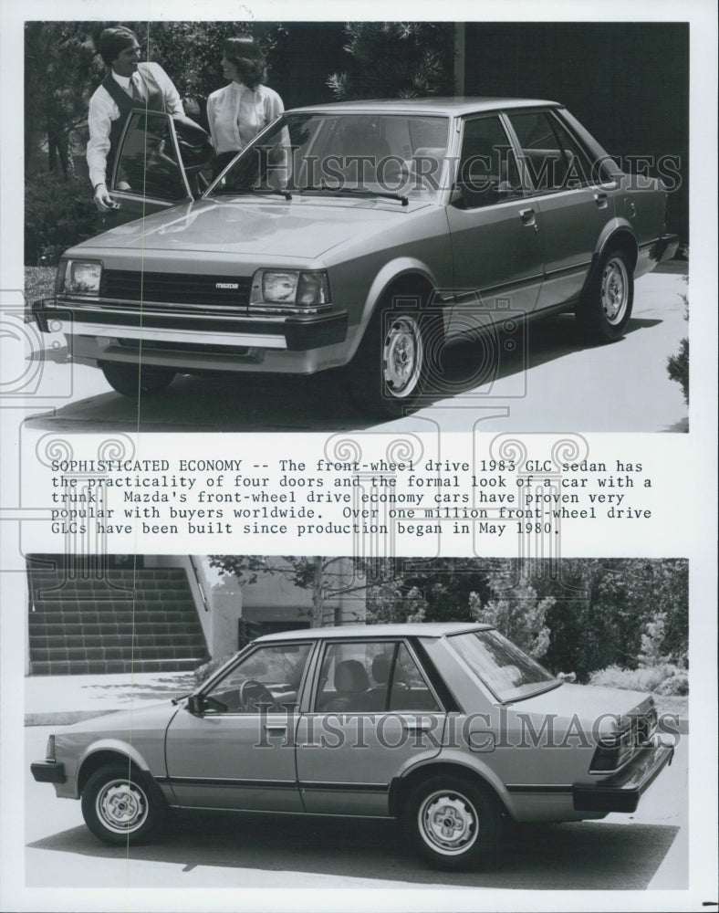 1983 Press Photo Mazda GLC Sedan Four Door Exterior Views Front Wheel Drive - Historic Images