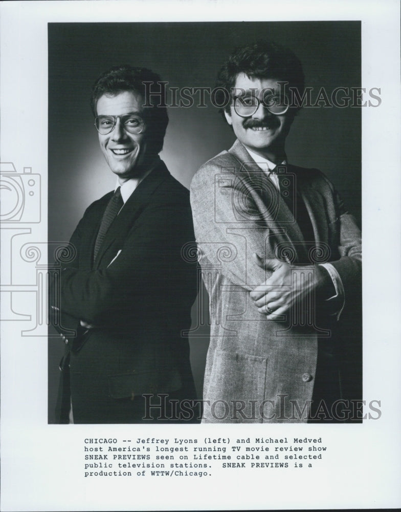 1989 Press Photo Jeffrey Lyons Actor Michael Medved Host Sneak Previews Lifetime - Historic Images