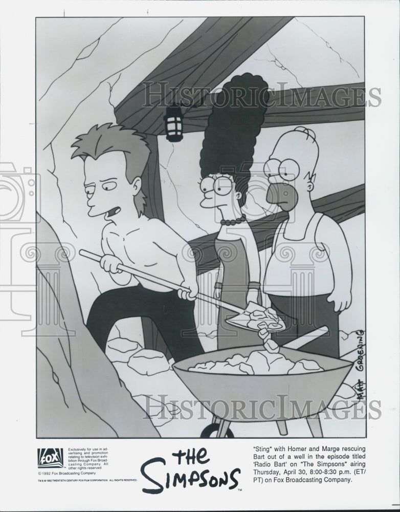 1992 Press Photo Sting Homer Marge Bart Simpsons Cartoon Comedy Television Show - Historic Images
