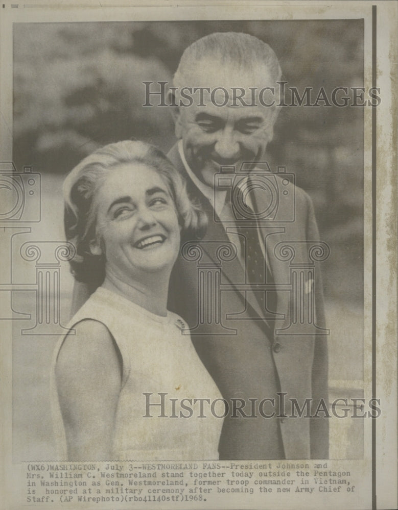 1968 President Johnson &amp; Mrs.William C.Westmoreland - Historic Images