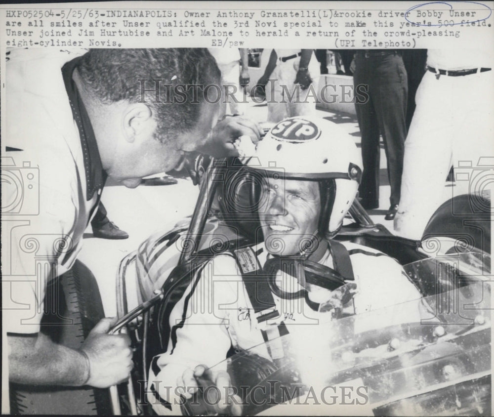 1963 Owner Anthony Granatelli and rookie driver Bobby Unser - Historic Images