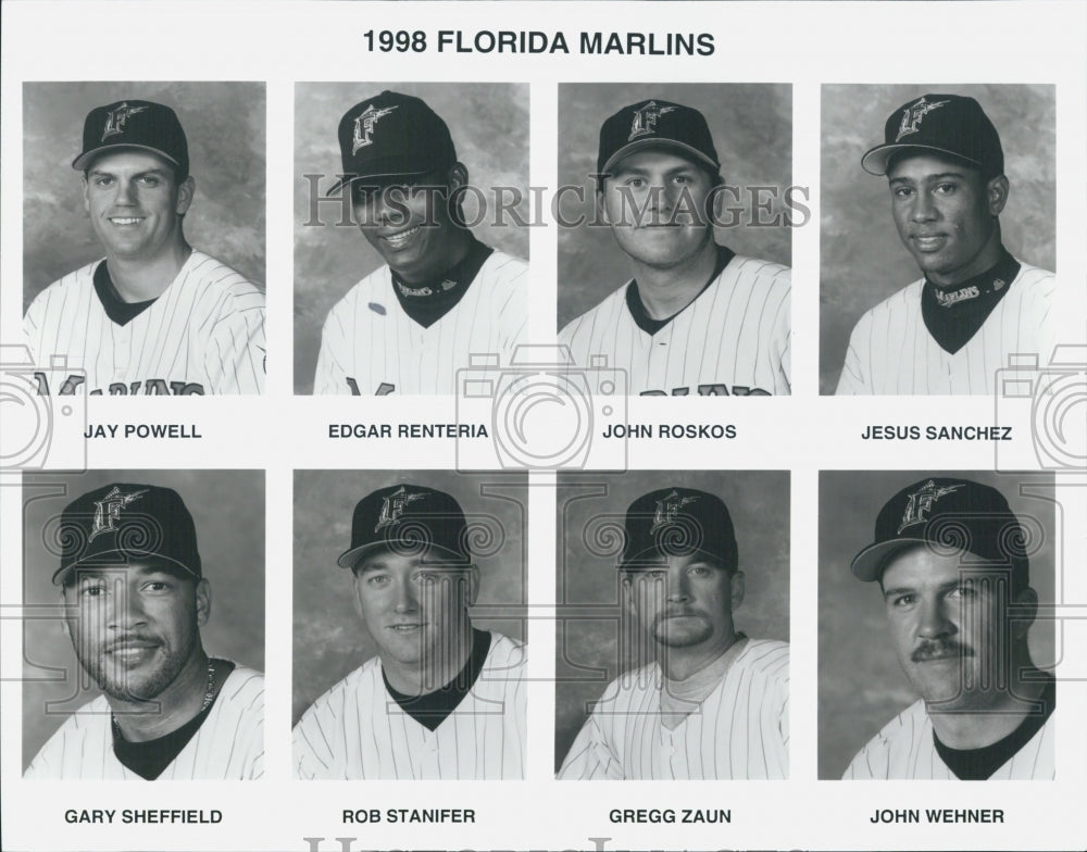 1998 Press Photo Florida Marlins Baseball Team Jay Powell, Edgar Renteria - Historic Images