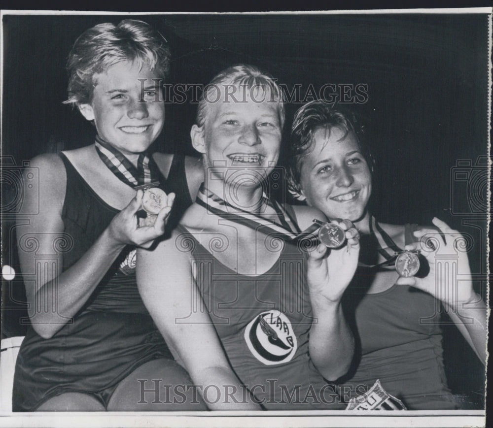 1961 Swimmer Carolyn House Medals - Historic Images