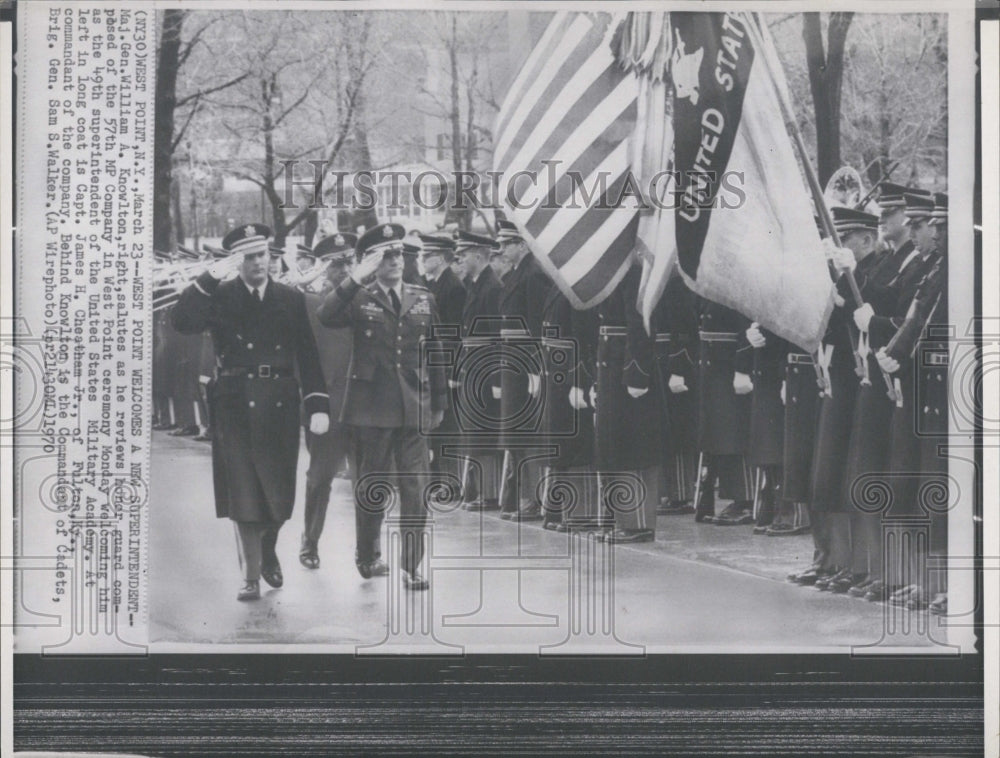 1970 Maj. Gen.William A. Knowlton Salutes honor guard - Historic Images