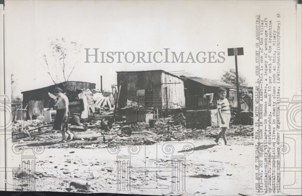 1961 Press Photo Shanty Slum In Buenos Aires Wreckage By Juan Peron's Leadership - Historic Images