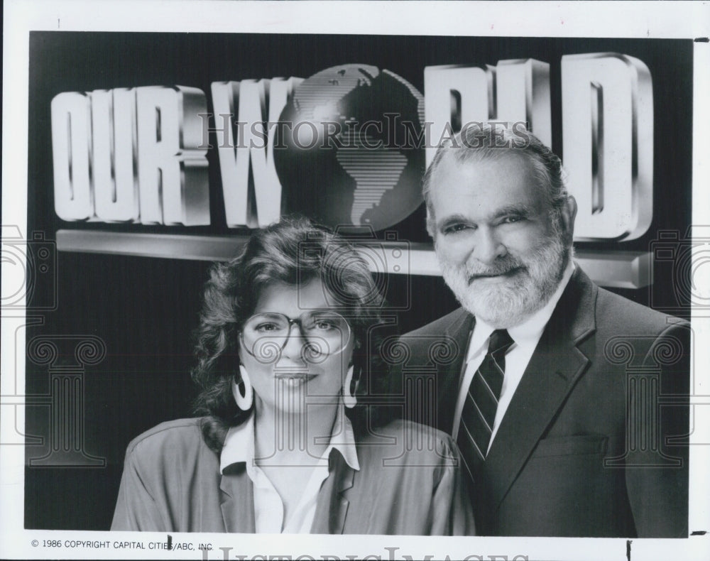 1986 Press Photo Linda Ellerbee And Ray Gandolf Host ABC News Program Our World - Historic Images