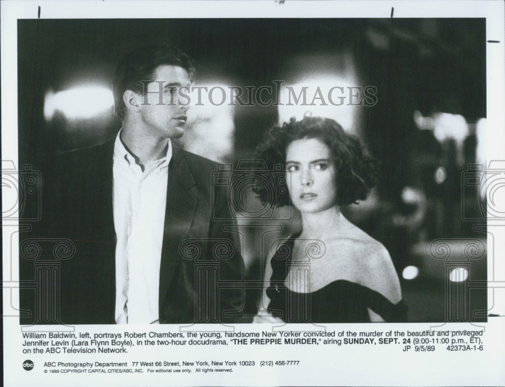 1989 Press Photo William Baldwin and Lara Flynn Boyle in &quot;The Preppie Murder&quot; - Historic Images