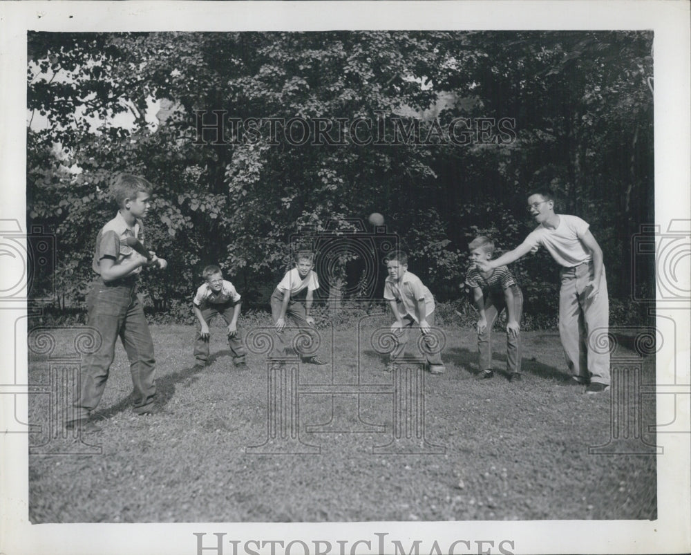 Press Photo Kids Playing Baseball Karl David Peter Michael John Franklin - Historic Images