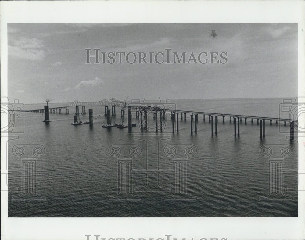 1984 Press Photo Sunshine Skyway Bridge Construction - Historic Images